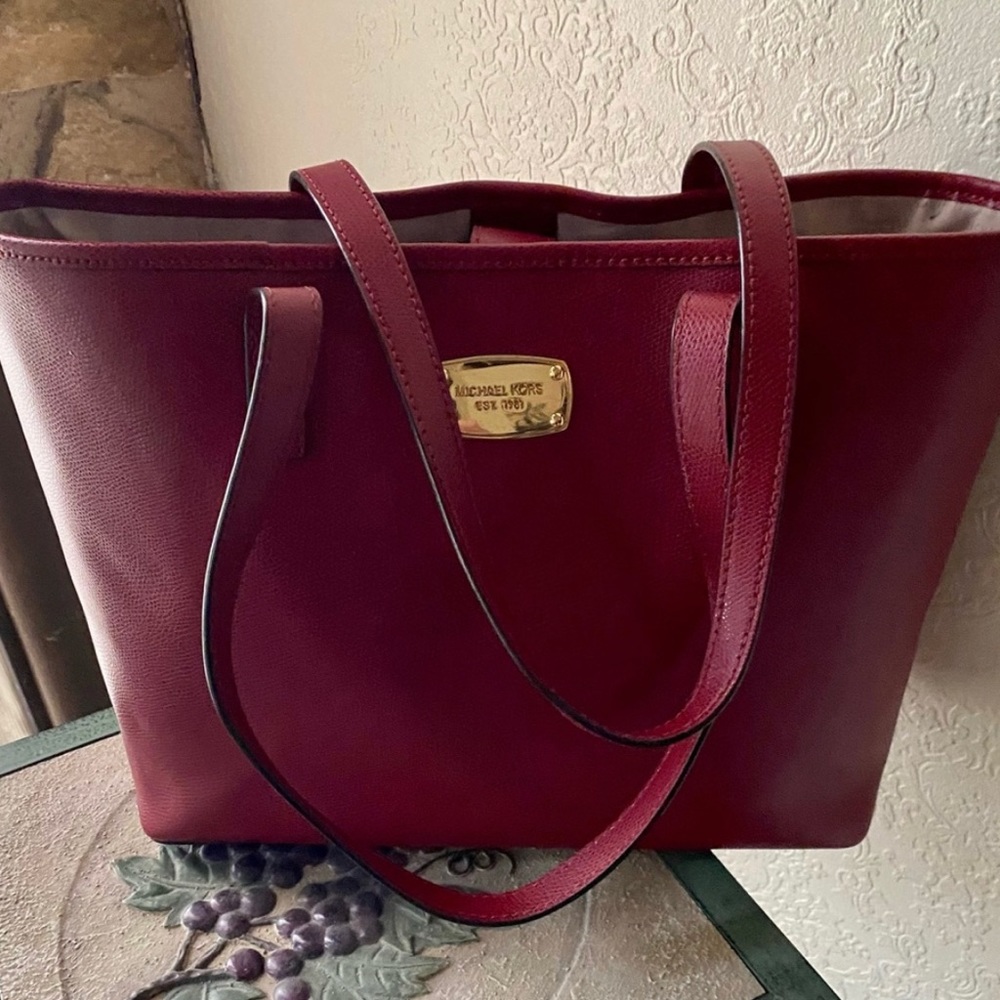 Genuine Leather Michael Kors Red Tote Bag 10” X 15” and 9” drop.